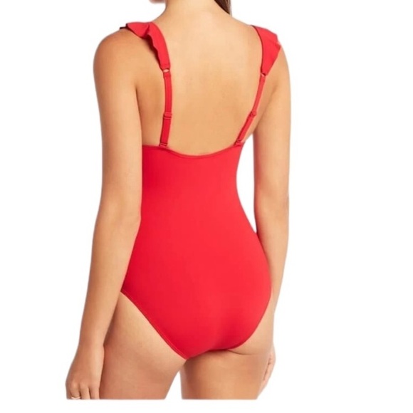 NEW Sea Level Essentials Frill One Piece Swimsuit - Red - Picture 2 of 11